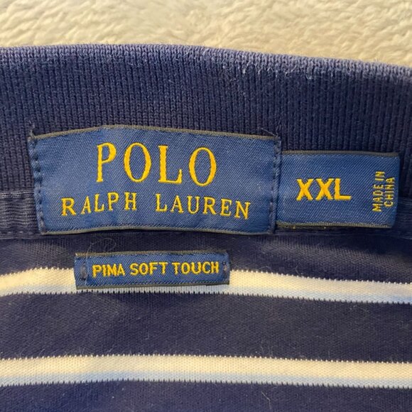 Polo Ralph Lauren Mens Polo Shirt 2XL Pima Soft Touch Navy & White Short Sleeve - Picture 5 of 7